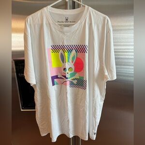 Psycho Bunny White Tee Shirt Neon Purple / Pink / Yellow Men’s Size 8 (XXL)